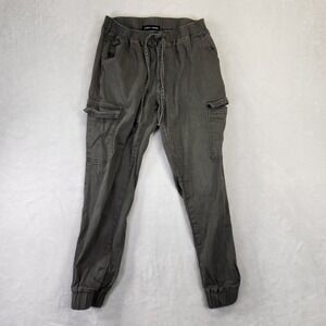Almost Famous Women Cargo Jogger Pants Olive Green Elastic Waist Drawstring Sz M